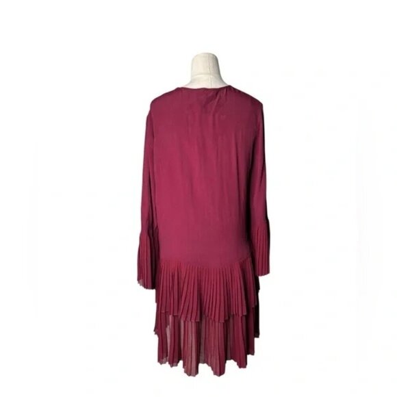 Zara Tiered Pleated Chiffon Burgundy Tunic/Drees Size Small - Picture 2 of 5